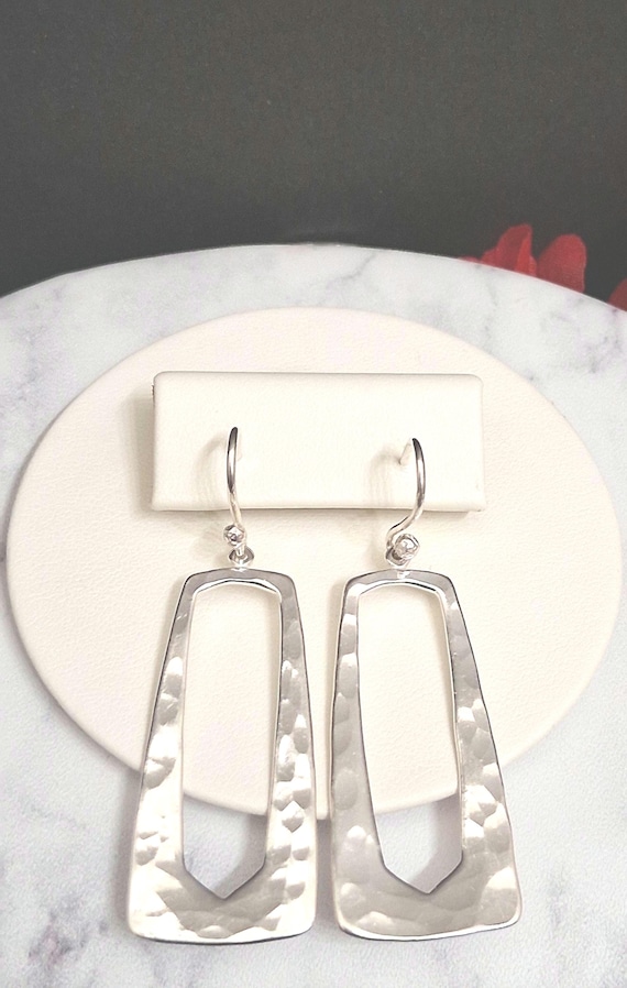 Sterling Silver Hammered Rectangular Earrings. Vi… - image 1