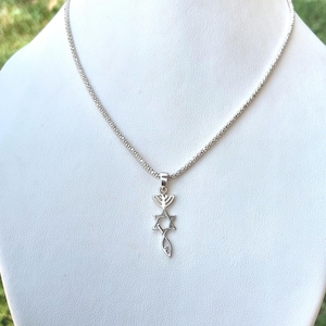 Vintage Sterling Silver Messianic Pendant: Star of David Menorah Charm, 925