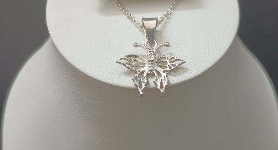 Sterling Silver Butterfly Pendant Necklace.  Vint… - image 2