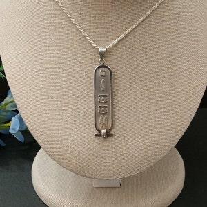 Vintage Sterling Silver Egyptian Cartouche Pendant Necklace