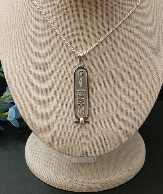 Sterling Silver Egyptian Pendant Necklace. Egyptian Cartouche
