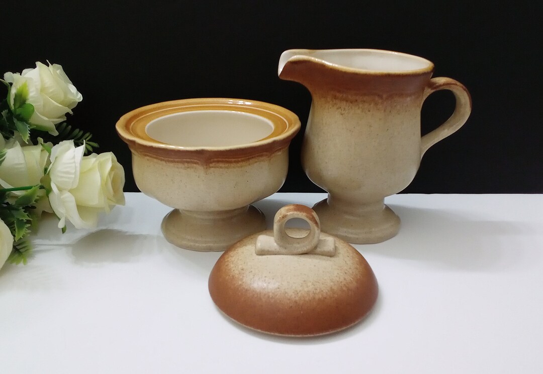 Mikasa Creamer and Sugar Set. Vintage, Stoneware, Whole Wheat Pattern