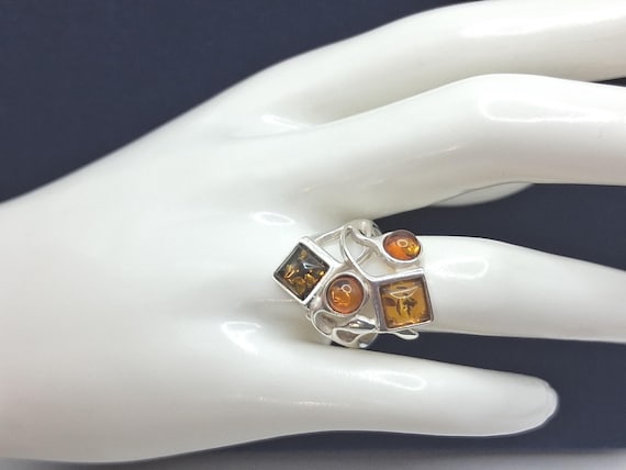 Sterling Silver Multi-Color Amber Ring - Statemen… - image 1