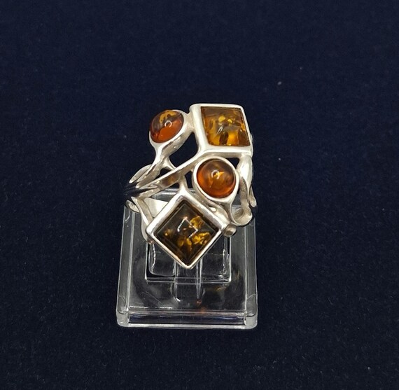 Sterling Silver Multi-Color Amber Ring - Statemen… - image 3