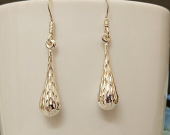 Sterling Silver Tear Drop Earrings.  Vintage,  Marked 925, Free Shipping.