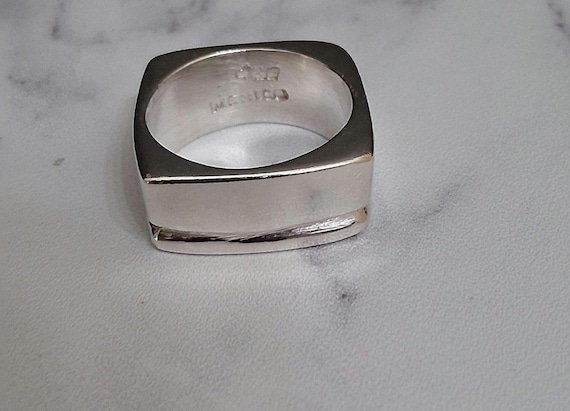 Vintage Chunky Sterling Silver Square Ring - Mexi… - image 5