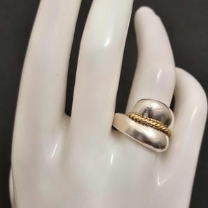 Sterling Silver Artisan Two Tone Ring. 14K Wrap,  Size 7.25, Vintage, Hallmarked 925 Mexico,   Free Shipping.