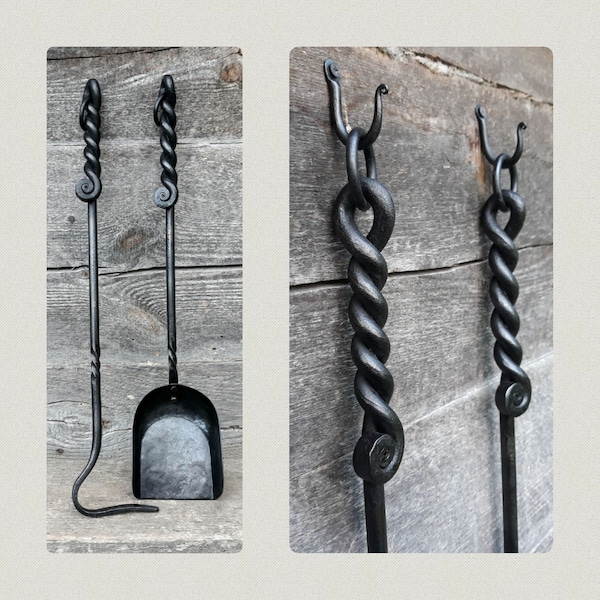 Hand Forged Fireplace Tool Set "DUET" Shovel and Poker, Wrought  Iron Tools For Wood Stove, Blacksmith