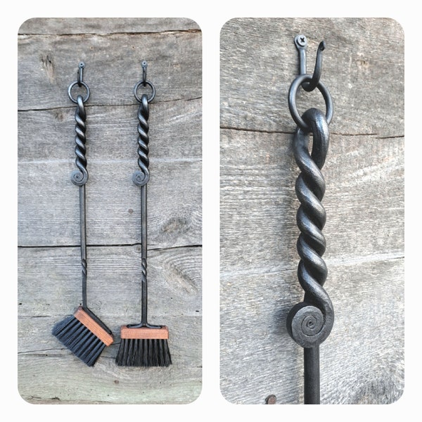 Hand  Forged Fireplace Brush, Wrought Fire Pit Tools