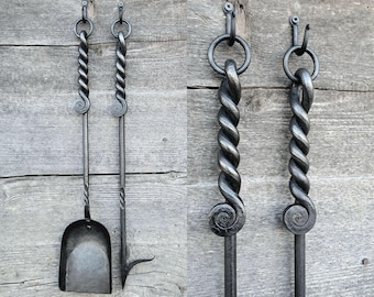 Hand-Forged Fireplace Tool Set, Ash Shovel & Fire Poker |  22–29.5 in (56–75 cm)