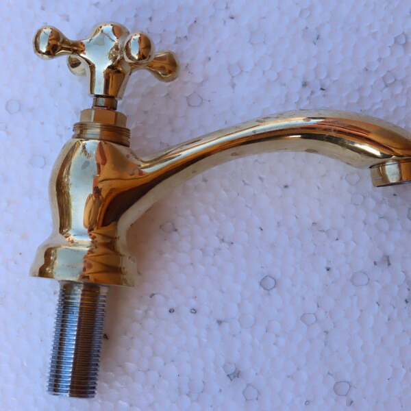 Single Handle Bathroom Faucet, Antique Brass Faucet, Deck Mount Lavatory Sink Basin Faucet, Unlacquered Brass Vintage Faucet