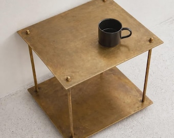 Brass Coffee Table, Minimalist Tier Architectural Design