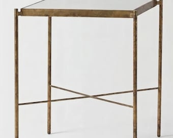 Brass Side Table? Minimalist Square Accent Coffee Table, Vintage Aged Brass Finish