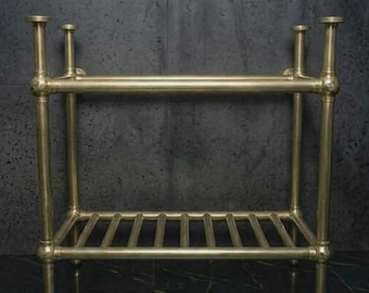 Console Sink Base with Slatted Shelf – Brass Sink Stand with Storage