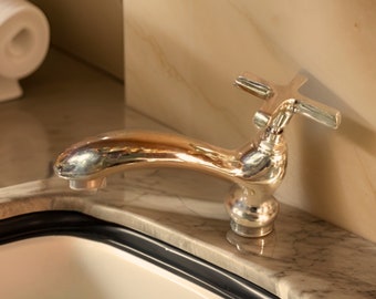 Bathroom Tap, Cross Handle Faucet, Vanity Faucet | Unlacquered Brass Tap | Mid Century Tap, Bathroom Decor, Bathroom Vanities