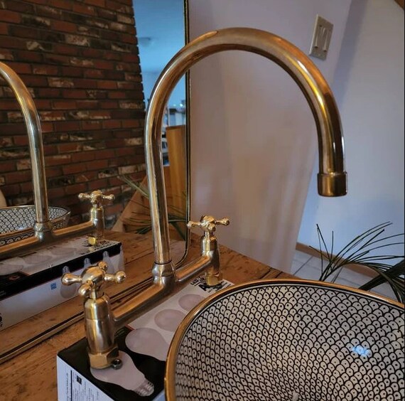 Unlacquered Brass Kitchen Faucet Solid Brass 8 Bridge Etsy