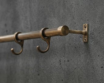 Solid Brass Pot Rail with S Hooks – Wall Mounted Kitchen Rail (Unlacquered Brass)