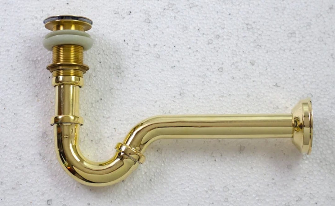 Trarp Loop Button Handcrafted Unlacquered Brass Water P Trap With Push-up Button, S231620 ...