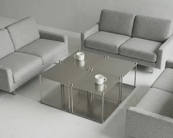 Coffee Table, Metal Minimalist Tier Architectural Design