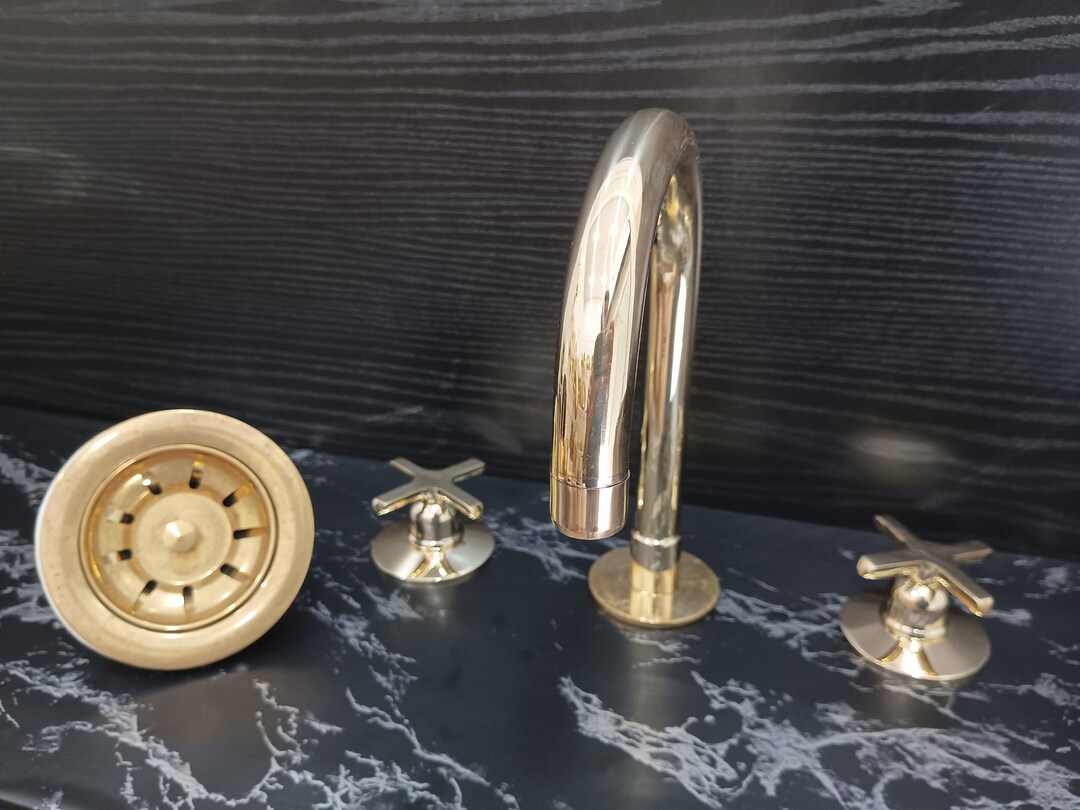 Unlacquered Brass Bathroom Countertop Faucet Brass Drain Etsy