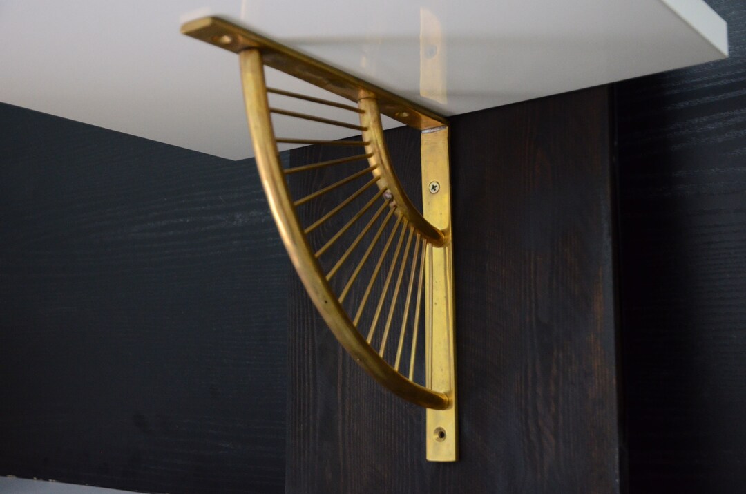 Sturdy Unlacquered Brass Wallmounted Triangle Shelf Bracket, Kitchen
