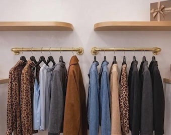 Barra para ropa de latón resistente, riel de armario con retorno francés, 30 mm de diámetro, soportes de montaje en pared.