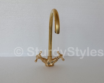 Gooseneck Bathroom Solid Brass Faucet, Unlacquered Brass Faucet with Simple Cross Handles - S231318