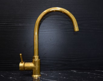 Unlacquered Brass Basin Faucet, Antique Sink Faucet, Kitchen Faucet, Single Hole Faucet