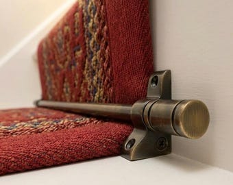 Barras de latón para escaleras con remates de pistón, barras para alfombras de escaleras, herrajes de latón macizo envejecido para barras de escaleras con alfombra.