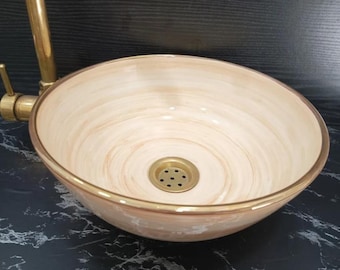 Ceramic Vessel Sink, Handmade Bowl Vanity Sink, Washbasin, Porcelain Basin, Bathroom Round Sink