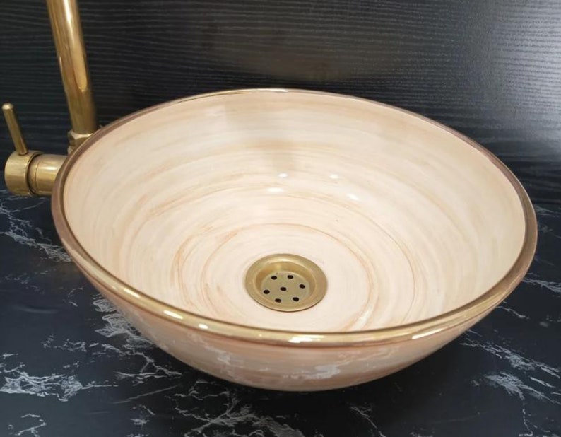 Ceramic Vessel Sink, Handmade Bowl Vanity Sink, Washbasin, Porcelain Basin, Bathroom Round Sink zdjęcie 1