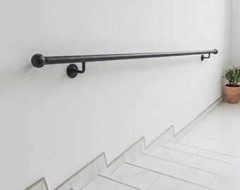 Wrought Iron Handrail, Diameter 30 mm, Handforged Matt black Iron Handlauf