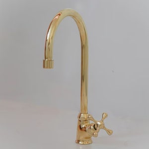 Unlacquered Brass Cross Handle Faucet: Farmhouse Kitchen Tap