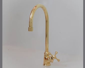 Cross Handle Faucet, One Hole Faucet, Sink Faucet | Unlacquered Brass, Tap | For Kitchen, Farmhouse, Faucet Kitchen