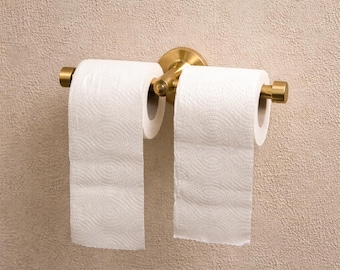 Polished Brass Double Toilet Paper Holder, Solid Brass Wall Mounted Bathroom Accessory