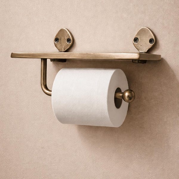 Burnished Brass Toilet Paper Holder with Shelf, Wall Mounted