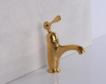 無塗装真鍮シングルホールバスルーム蛇口、ハンドメイドソリッドブラック洗面台用蛇口