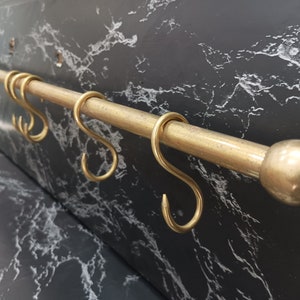 Brass S Hooks, Antique Brass Rod With Hooks, Brass Kitchen Pot Rail, Brass Wall Hook, Wall Rack