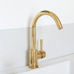 Unlacquered Brass Lever Faucet, Single Handle Faucet, Antique Brass Kitchen Faucet, Single Hole Faucet