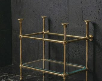 Solid Brass Console Sink Base with Glass Shelf- Bathroom Vanity Frame