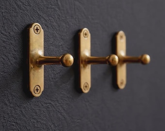 Brass Wall Hooks,Minimalist Antique Coat Hook Set for Entryway, Bathroom & Mudroom
