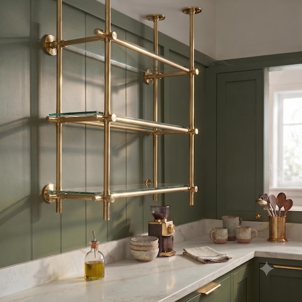 Bar Glass Shelf Rack with Ceiling Mount Brackets – Home Bar Rail
