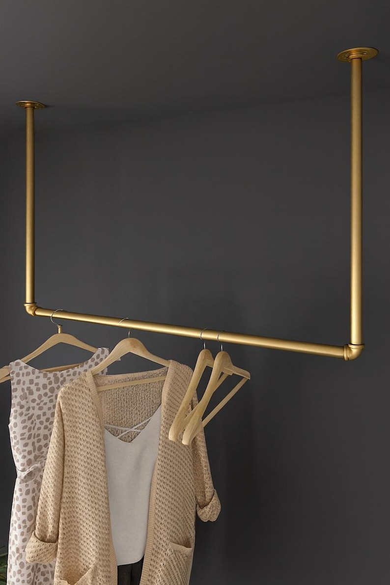 Unlacquered Brass Clothes Rack, Ceiling or Floor Mounted Hanger - Etsy