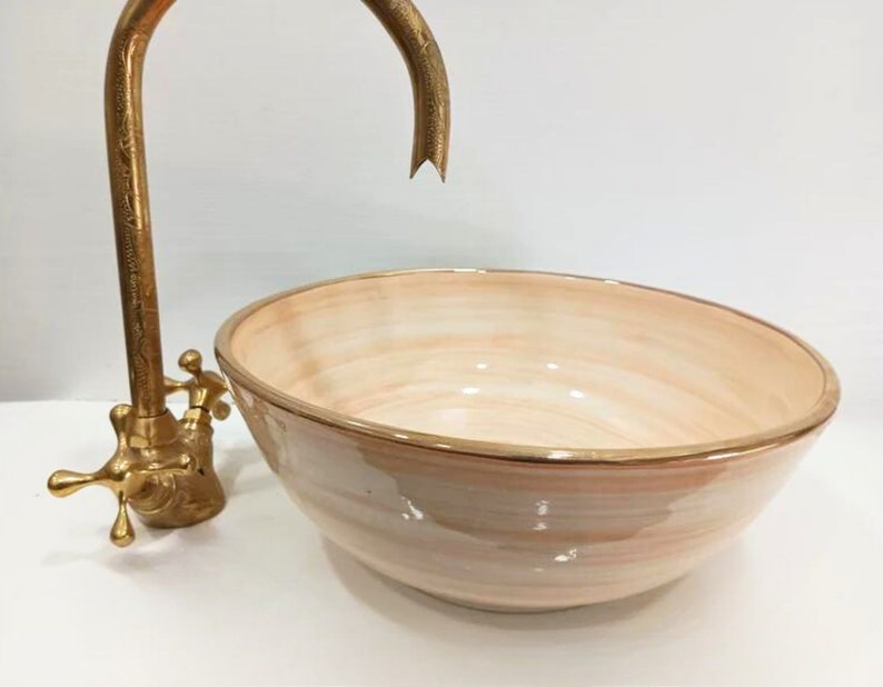 Ceramic Vessel Sink, Handmade Bowl Vanity Sink, Washbasin, Porcelain Basin, Bathroom Round Sink zdjęcie 2