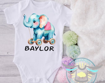 Personalized Elephant Baby Onesie® Cute Elephant Baby Outfit, Elephant Baby Onesie® Safari Themed Baby Onesie® Personalized Custom Baby Gift