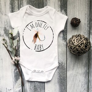 One Fly Baby Onesie® Fly Fishing Onesie® Nautical, Lake, Fishing Onesie® Biggest Catch, Gone Fishin', Cute Baby Onesie® Reel, Outdoor, White