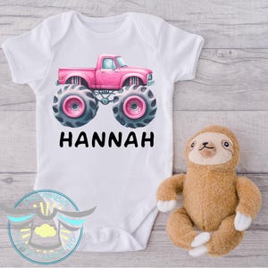 Personalized Monster Truck Baby Onesie® Monster Truck Outfit, Girls Love Trucks, Baby Shower Gift, Custom Baby Onesie® Girls Empowerment