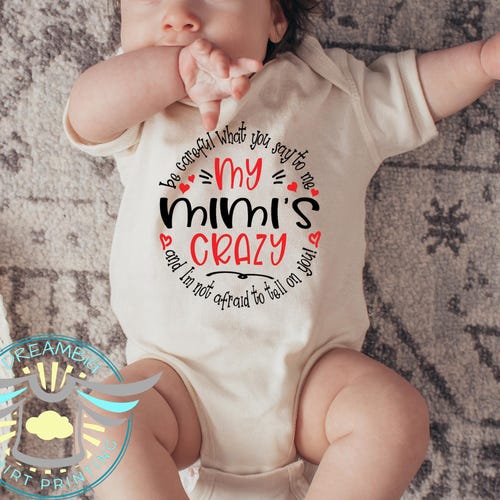 My Mimi's Crazy Baby Onesie® Mimi Baby Onesie® Baby Shower Gifts, Cute Baby Clothes, Grandparent Gifts, Announcement, Bodysuit, Trendy
