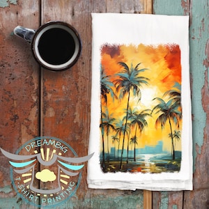 Palm Tree Kitchen Towel, Tropical Kitchen Towel, Beach Theme, Coastal Decor, Island Decor, Coastal Kitchen, Coastal Living, Gift Towels