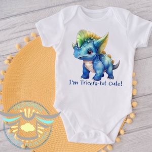 Dinosaur Baby Onesie® I'm Tricera-tot Cute, Dinosaur, Dino, Triceratops, Baby Shower Gift, Cute Baby Clothes, Bodysuit, Trending, White